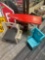Kids red ironing board and small doll chairs