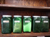 Set of five green jar vintage canisters