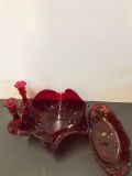 Lot of 3- Ruby glass dishes