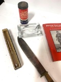 Vintage lot knife,thermometer,ash tray ,more
