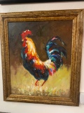 Framed rooster painting