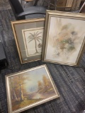 Five decorative framed art signed