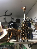 Top shelf contents straw hats wooden animal horse bit jar misc