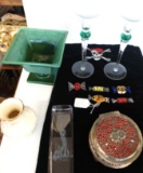 Collectibles including five pieces of glass candy, Lennox vase, hagger vase, and more