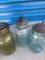 3- canning jars blue and amber