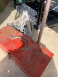 Metal toolbox and trailer jack stands