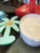 Plastic plastic Rubbermaid bowls and pineapple tree servette