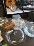 Lot of clear glass and longaberger basket