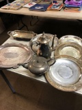 Lot of Silverplated items 2- teapots a platter 4- plates