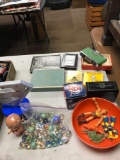 Lot of assorted items card,marbles,