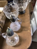 Salt and pepper / creamer and sugar glass with sterling