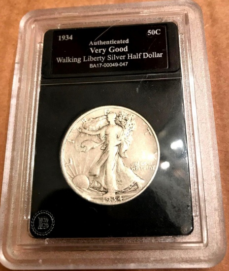 1934 Walking Liberty Silver Dollar authenticated very good