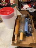 Kitchen utensils rolling pins and miscellaneous