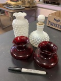 Collectible glass vases red glass and milk glass