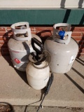2 20 gallon LP cylinders and sprayer