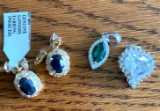 Sapphire earrings, breast cancer Avon bracelet,