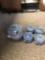 Blue and white spongeware soup bowl with 4 bowls