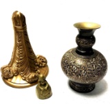 Brass bell-Brass Gold/black Vase and gold bookends