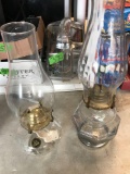 Pair of oil lamps with Chimneys