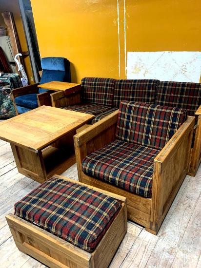 Wooden sofa chair with stool coffee table