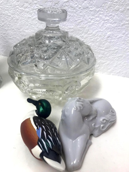 crystal powder dish and figurines