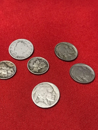 Buffalo Nickels and Silver Mercury dimes 1906 V nickel