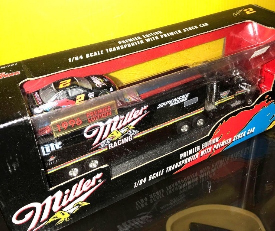 Racing Champions Miller 1:64 scale transporter with stock car Rusty Wallace 2