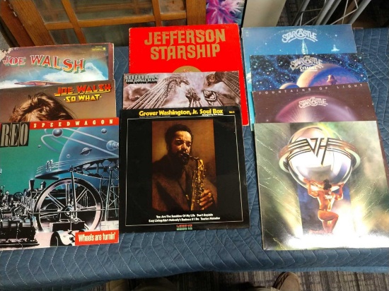 10 record albums including REO Speedwagon, Van Halen, Star Castle, Joe Walsh, steely Dan, and