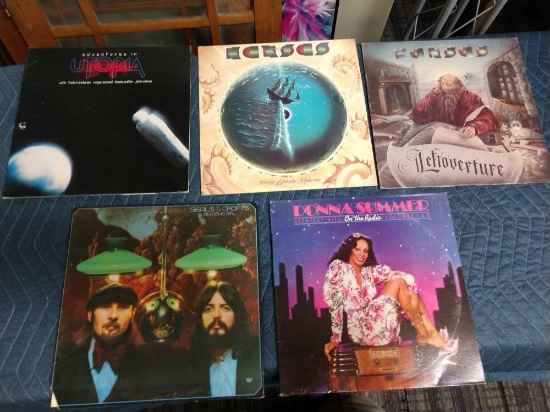 Five record albums including Utopia, seals and crofts, Donna Summer, Kansas