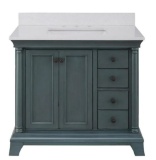 37 inch vanity cabinet in distressed blue fog with engineered stone vanity top
