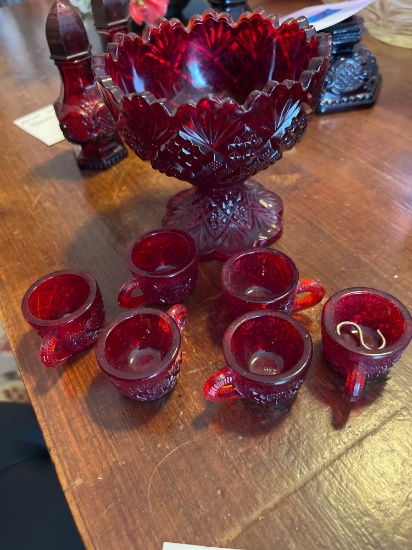 Rare salesman sample ruby glass miniature punch bowl