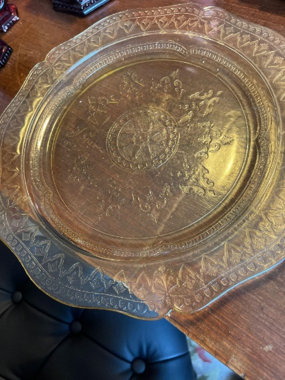 Amber Depression glass cake plate one imperfection not noticeable