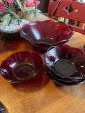 Scalloped ruby red berry bowl chip on rim