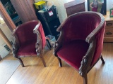 Matching velvet chairs elaborate swan carving details