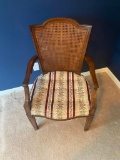 Wood Armed Chair with Rattan and Fabric