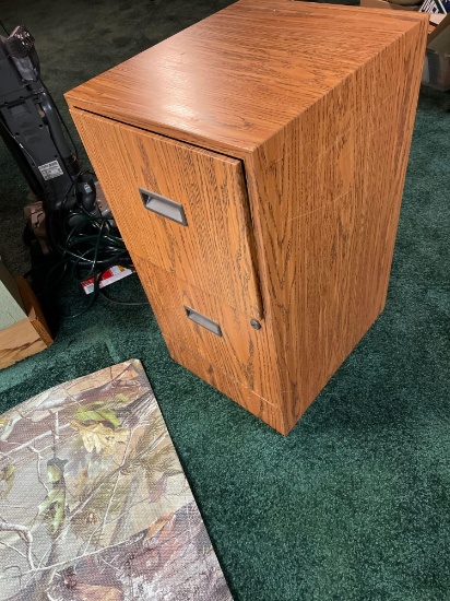 Two drawer metal file cabinet basement