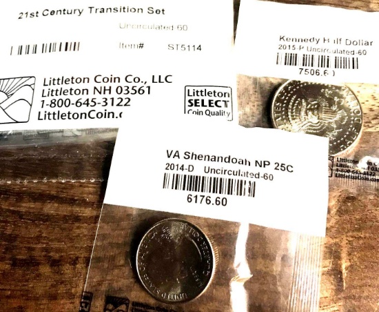 Littleton coin co. Kennedy half dollar- VA Shenandoah state quarter-21st century transition set