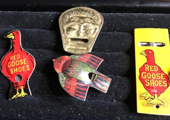 Vintage Red Goose Shoes Whistles advertising tin litho