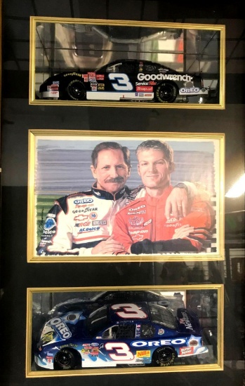 Nascar display case Dale Earnhardt and Dale Earnhardt Jr. with Oreo / Goodwrench cars