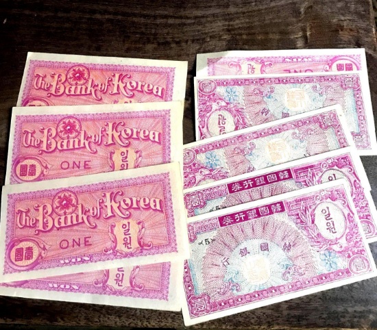 9- South Korea Bank of Korea 1 Won Bank Note Block 5