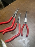 Three snap on specialty needle nose pliers