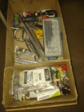 box of assorted and miscellaneous tools and items