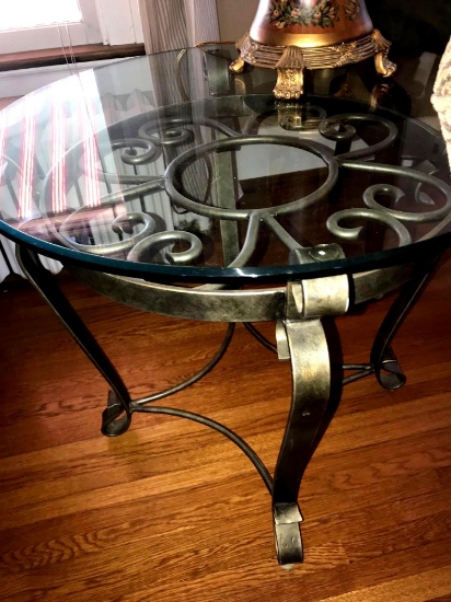iron glass top round table
