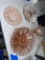 Six pieces of pink depression glass