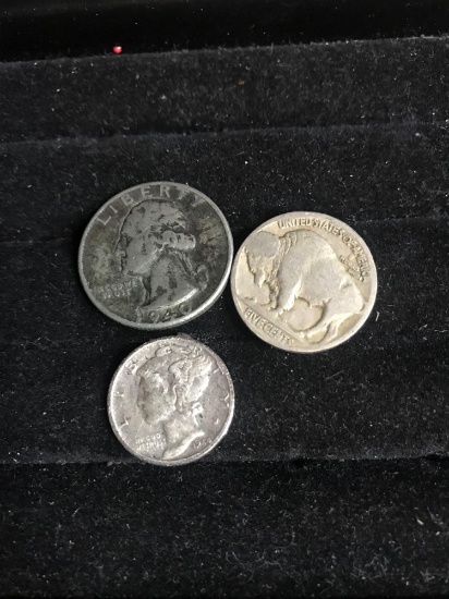 Silver quarter/Buffalo nickel and Mercury dime