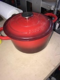 Red enamel cast iron pot