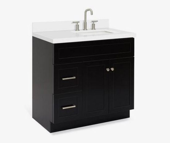 Ariel hamlet 36 inch right offset single sink base cabinet and black