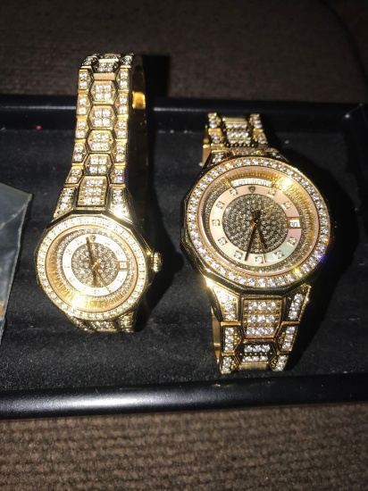 pair Croton men/womens diamond jewel watches