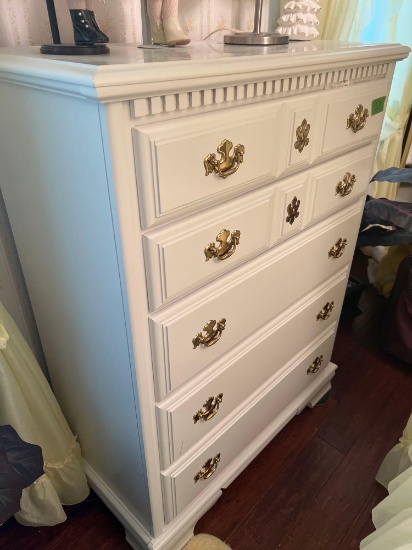 Bassett white tall boy dresser B3