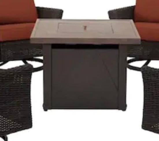Lakeline Square powder coated steel fire pit table bring help to load
